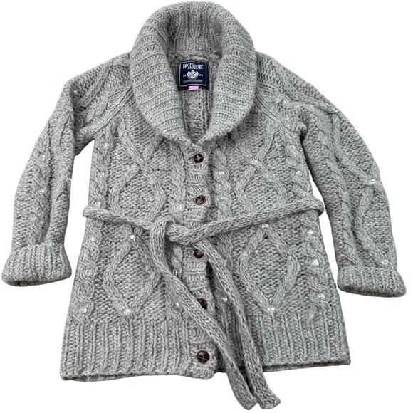 Victoria’s Secret PINK Wool Cable Knit Cardigan Belted Shawl Collar Rhinestone - Picture 1 of 10